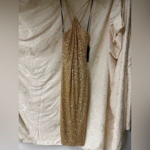 NWT RACHEL by Rachel Roy Gold Sequence Midi Dress